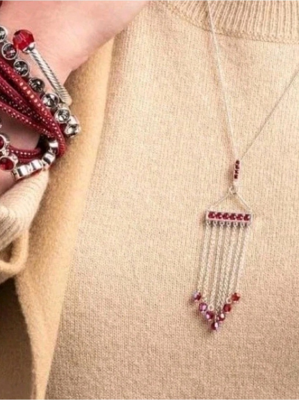 Touchstone Crystal $119 RT Value Red Siam Fringe Benefits Pendant Necklace - Picture 15 of 16
